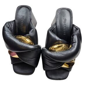 NEW JW Anderson women's Black leather chain-link heel mule sandals size 36 US 6